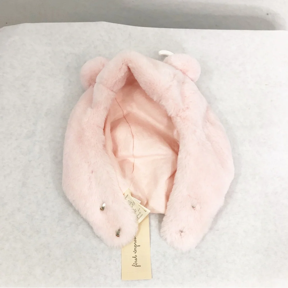 NEW First Impressions Baby Girl Faux Fur Pom Pom Winter Hat, Size 6-12 Months